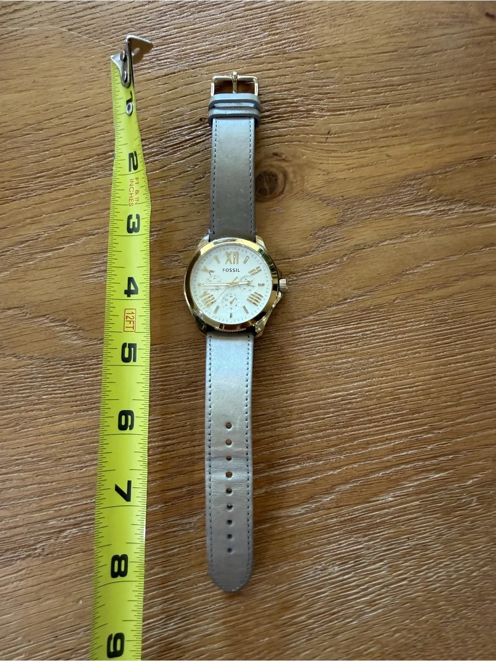 Fossil Women’s Taupe Genuine Leather Strap Watch with Gold Case